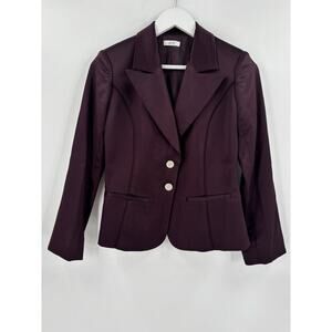 Cache Vintage Blazer Womens Small Burgundy Purple Satin Rhinestone Jacket Button